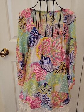 Lilly Pulitzer Alie Top With Fringe Roar Of The Seas